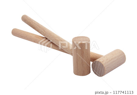 wooden drums drumsticks isolated on the white 117741113
