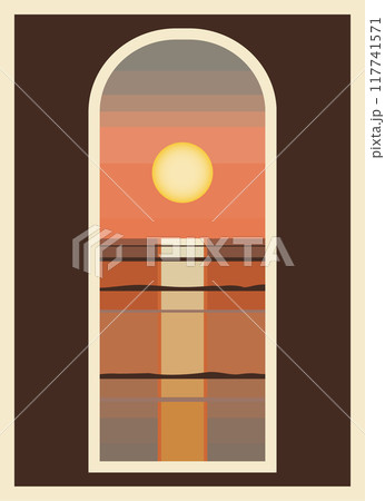 Miami sunrise minimalist modern illustration view. Abstract aesthetic ocean landscape Miami sunrise minimalist modern illustration view. Abstract aesthetic ocean landscape 117741571