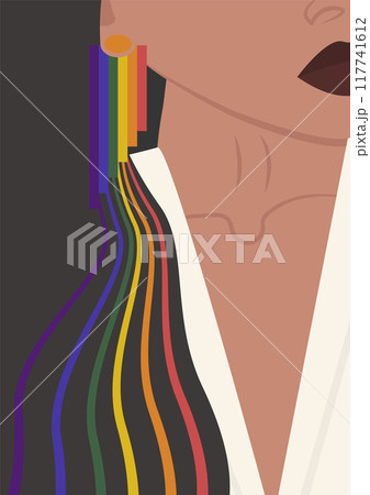 Young woman with rainbow earring illustration. Aesthetic art of lesbian lady. 117741612