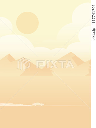 Car in the desert with mountains and clouds. Highway and a passing car landscape illustration. 117741703