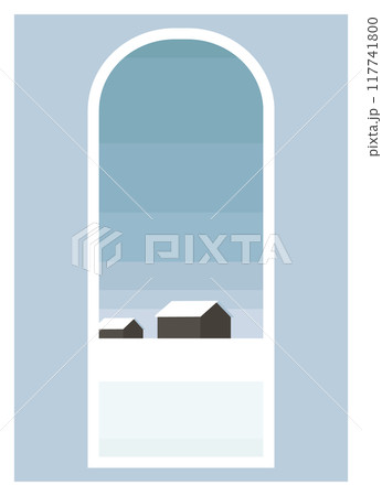 Nordic village landscape view illustration poster. Scenic winter nature Nordic village landscape view illustration poster. Scenic winter nature 117741800