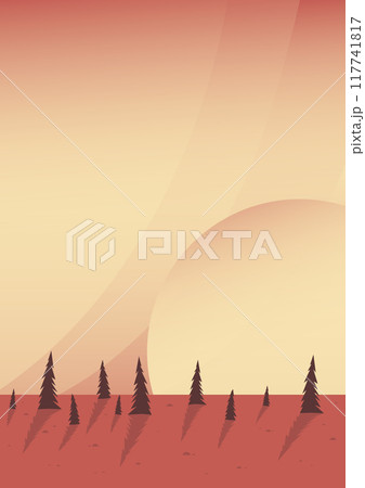 Brown valley landscape illustration poster. Sunset in national Yellowstone park art. 117741817