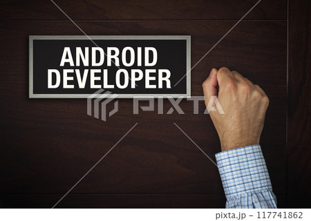Businessman knocking on Android Developer door Businessman knocking on Android Developer door 117741862