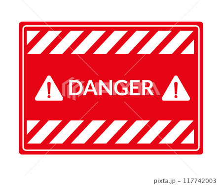 Danger warning board icon. Caution and dangerous area. Red sign for safety, hazard shock. Keep out caution warning and risk zone. Vector cartoon illustration 117742003