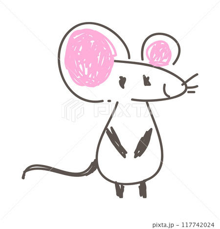 Mouse as Kids Doodle Simple Hand Drawn Element...のイラスト素材 [117742024 ...