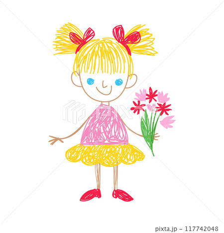 Girl as Kids Doodle Simple Hand Drawn Element Vector Illustration 117742048
