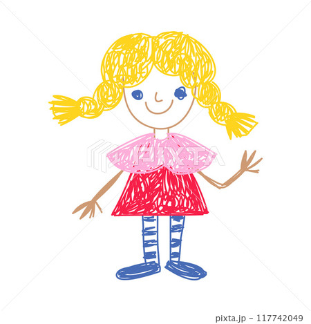 Girl as Kids Doodle Simple Hand Drawn Element Vector Illustration Girl as Kids Doodle Simple Hand Drawn Element Vector Illustration 117742049