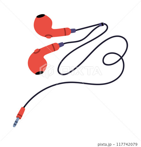 Headphones or Earphones with Cable as Device for Music Listening Vector Illustration Headphones or Earphones with Cable as Device for Music Listening Vector Illustration 117742079