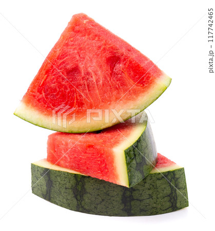 Watermelon and watermelon pieces isolated on a white background 117742465