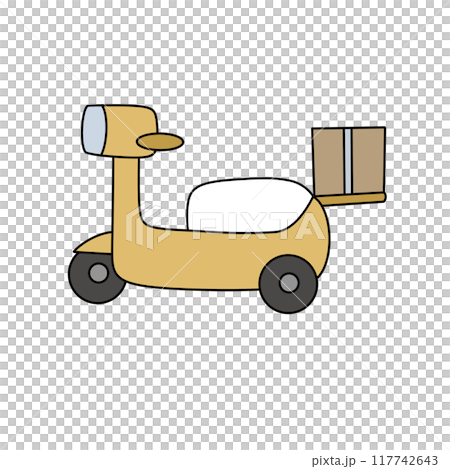 A yellow scooter with a box on the back A yellow scooter with a box on the back 117742643