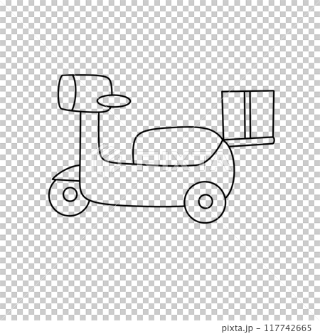 A black and white drawing of a scooter with a delivery box on the back 117742665