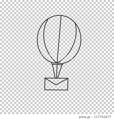 A white drawing of a hot air balloon with a letter inside 117742677