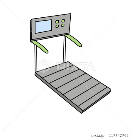 A cartoon drawing of a treadmill with a screen on the front A cartoon drawing of a treadmill with a screen on the front 117742762