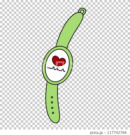 A green wristwatch with a heart on it 117742766