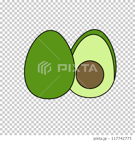 Two green avocados with one of them cut in half 117742775