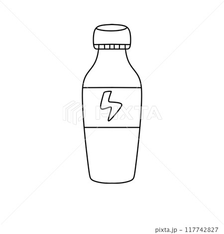 A bottle of energy drink with a lightning bolt on the label A bottle of energy drink with a lightning bolt on the label 117742827