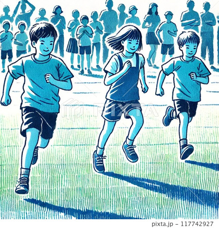 運動会ではしる子どもたち 117742927