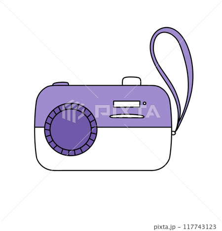 A purple and white camera with a strap A purple and white camera with a strap 117743123