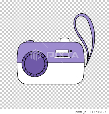 A purple and white camera with a strap A purple and white camera with a strap 117743123
