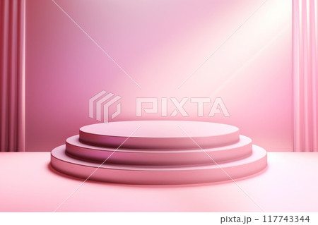 Three-Tier Pink Pedestal with Soft Lighting 117743344