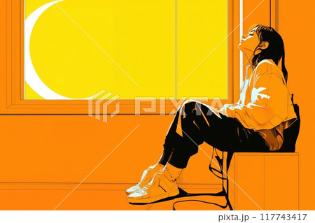 校内で座っている女子高校生 117743417