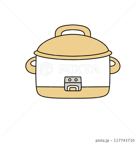 A cartoon drawing of a yellow pot with a white lid 117743710