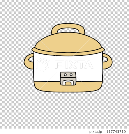 A cartoon drawing of a yellow pot with a white lid 117743710