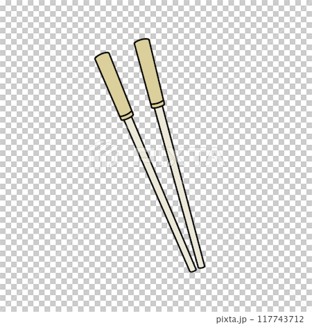Two chopsticks are shown in a white background 117743712