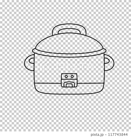 A black and white drawing of a pot with a lid on top A black and white drawing of a pot with a lid on top 117743844