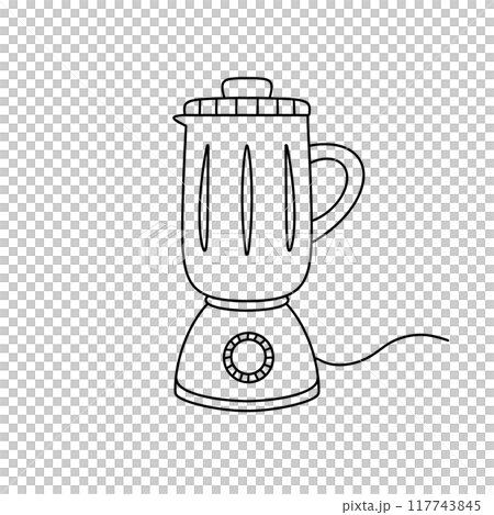 A blender is shown in a black and white drawing 117743845