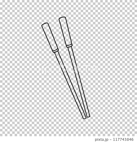 Two chopsticks are drawn in black on a white background 117743846
