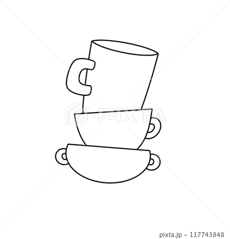 A stack of cups with one cup on top of the other 117743848