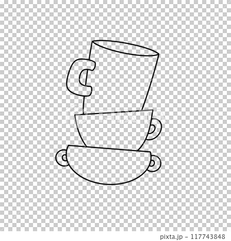 A stack of cups with one cup on top of the other 117743848