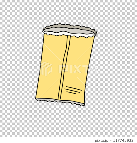 A yellow bag with a white label A yellow bag with a white label 117743932