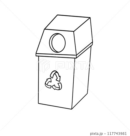 A trash can with a recycle sign on it A trash can with a recycle sign on it 117743981