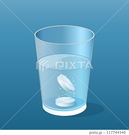 Glass of water with two effervescent tablets dissolving Glass of water with two effervescent tablets dissolving 117744340