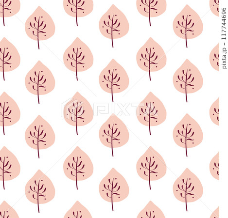 Seamless pattern with autumn leaves. Trendy flat style. Great for backgrounds, apparel & editorial design, cards, gift wrapping paper, home decor etc. 117744696
