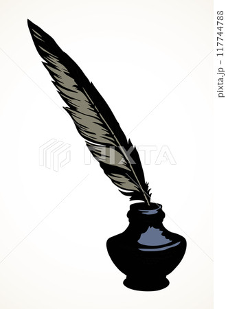 Pen in the inkwell. Vector drawing 117744788
