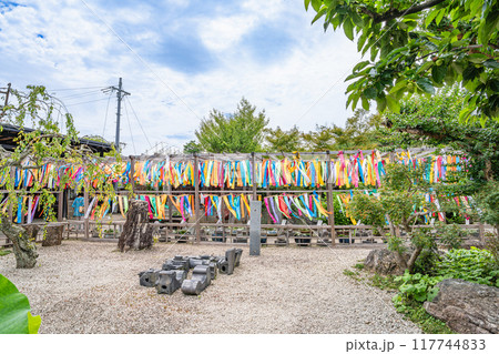 香勝寺　ききょう寺のカラフルな如来旗の風景(静岡県) 117744833