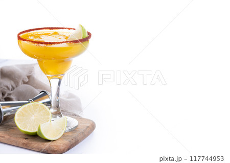 Fresh mango cocktail. Mexican mango cocktail on white marble Fresh mango cocktail. Mexican mango cocktail on white marble 117744953