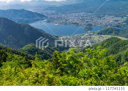 《山梨県》富士山と河口湖を望む新道峠 117745133