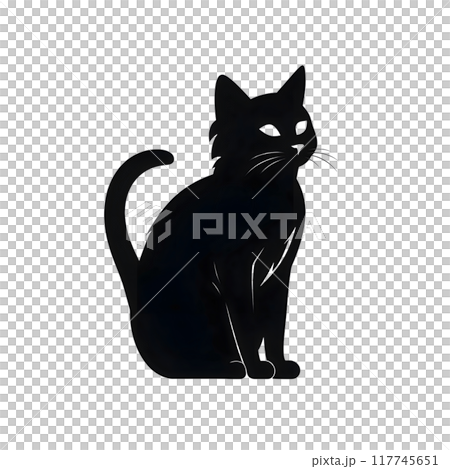 Black silhouette of a cat on white background. 117745651