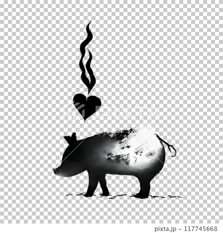 Black silhouette of a pig on white background. 117745668