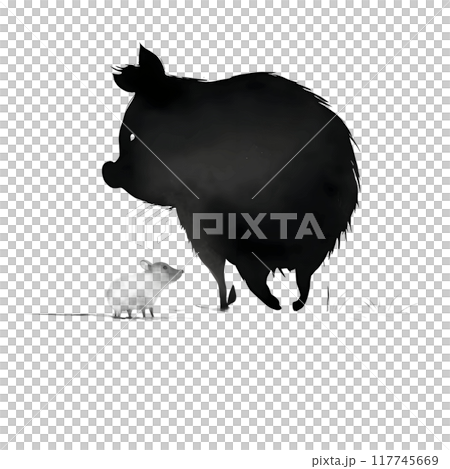 Black silhouette of two pigs on white background. 117745669