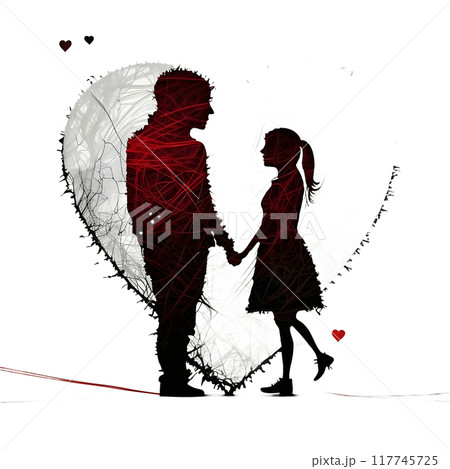 Black silhouette of a couple and heart on white background. 117745725