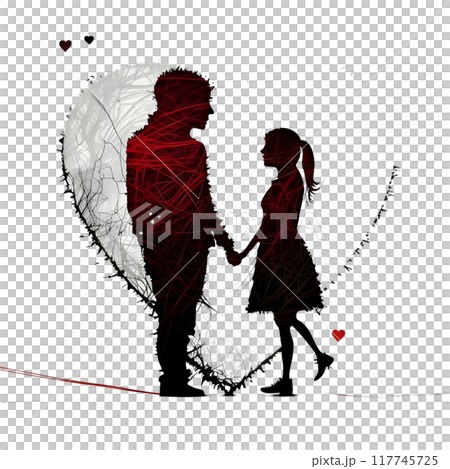 Black silhouette of a couple and heart on white background. 117745725