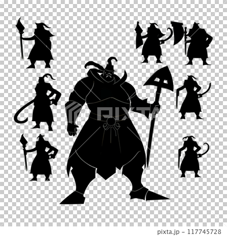 Black silhouette of a warrior on grey background. 117745728
