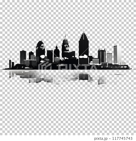 Black silhouette of cityscape on white background. 117745743