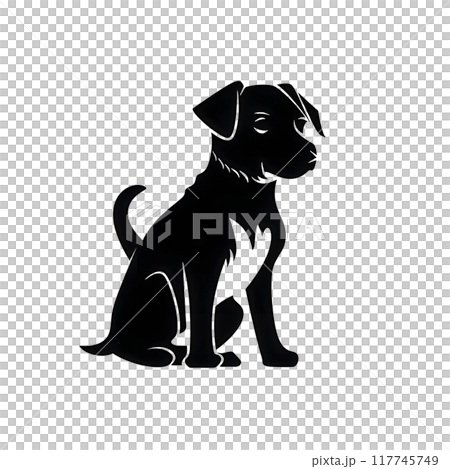 Black silhouette of a dog on white background. 117745749