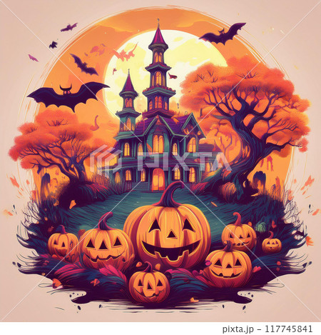 ハロウィンのかぼちゃと大きな屋敷 ハロウィンのかぼちゃと大きな屋敷 117745841